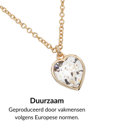 Traveller Ketting met Hanger - 22kt Verguld - Hartje - Swarovski Kristal - 11x10 mm - 38+3+3 cm - 157257