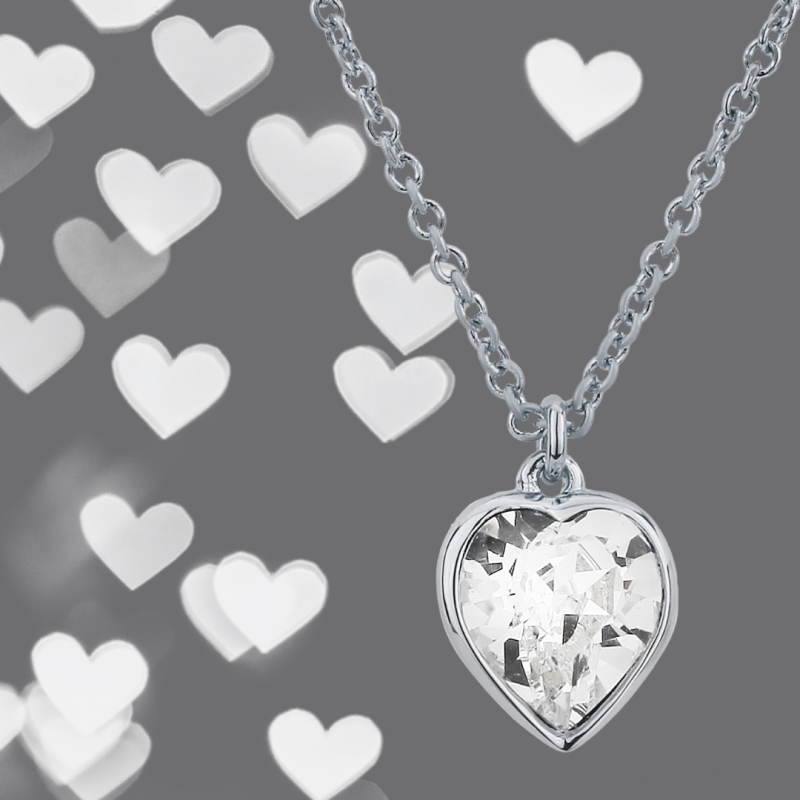 Traveller Halskette mit Anhänger - Silberfarben - Herz - Swarovski Kristall - 11x10 mm - Platiniert - 38+3+3 cm - 157258
