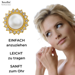 Traveller Clip Oorbellen - 22kt Verguld - Parel - Ø 12mm - Wit - Kristallen - Zon - Ø 20mm - 114335