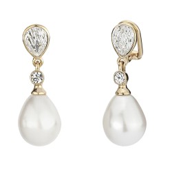 Traveller Clip-on Earrings - Pearl Drops - 12x15 mm - White - Preciosa Crystals - 22ct Gold plated - 32x12 mm - 110679 Traveller Clip-on Earrings - Pearl Drops - 12x15 mm - White - Preciosa Crystals - 22ct Gold plated - 32x12 mm - 110679