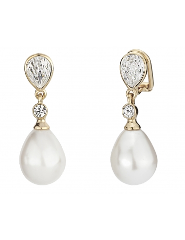 Traveller Clip Earring - Hanging - 12x15mm drop pearl - 22ct gold plated - 110679