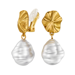 Traveller Clip-on Earrings - Drop Earrings - 22ct Gold Plated - Pearl - 14x12 mm - White -  30x12 mm - 114337