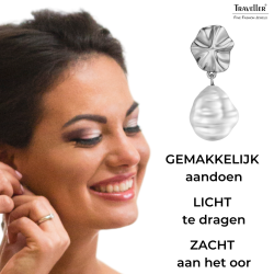 Traveller Clip Oorbellen - Hangers - Zilverkleurig - Parel - 14x12 mm - Wit - Geplatineerd - 30x12 mm - 114338