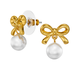 Traveller Earrings - 22ct Gold Plated - Pearl - Ø 8mm - White - Bow - 17x14 mm - 114339