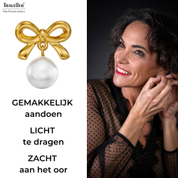 Traveller Oorstekers - 22kt Verguld - Parel - Ø 8mm - Wit - Strikje - 17x14 mm - 114339