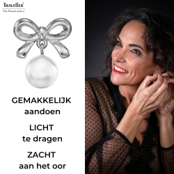 Traveller Oorstekers - Zilverkleurig - Parel - Ø 8mm - Wit - Strikje - Geplatineerd - 17x14 mm - 114340