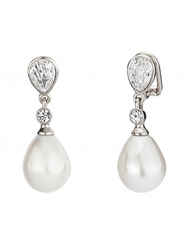 Traveller Clip Earring - Hanging - 12x15mm drop pearl - Platinum plated - 110680