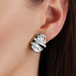Traveller Earrings - Silver Coloured - Waves - Platinum Plated - 20x16 mm