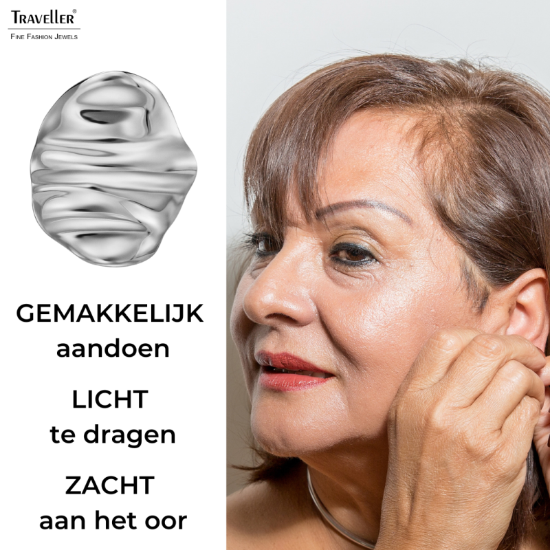 Traveller Clip Oorbellen - Zilverkleurig - Golvend - Geplatineerd - 20x16 mm - 157768
