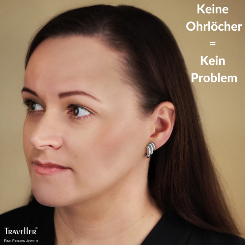 Traveller Ohrclips - Silberfarben - Platiniert - 17x10 mm