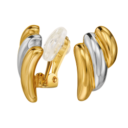 Traveller Clip Oorbellen - Bicolor - 22kt Verguld & Geplatineerd - 17x10 mm - 157771