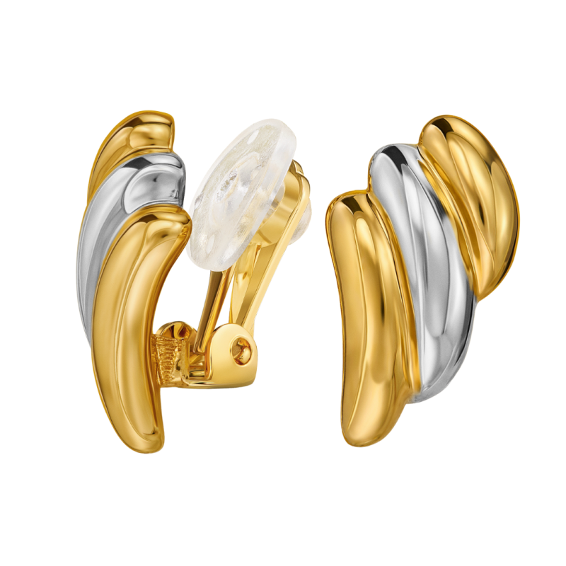 Traveller Ohrclips - Bicolor - 22kt Vergoldet & Platiniert - 17x10 mm - 157771