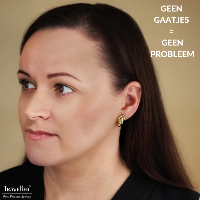 Traveller Clip Oorbellen - Bicolor - 22kt Verguld & Geplatineerd - 17x10 mm - 157771