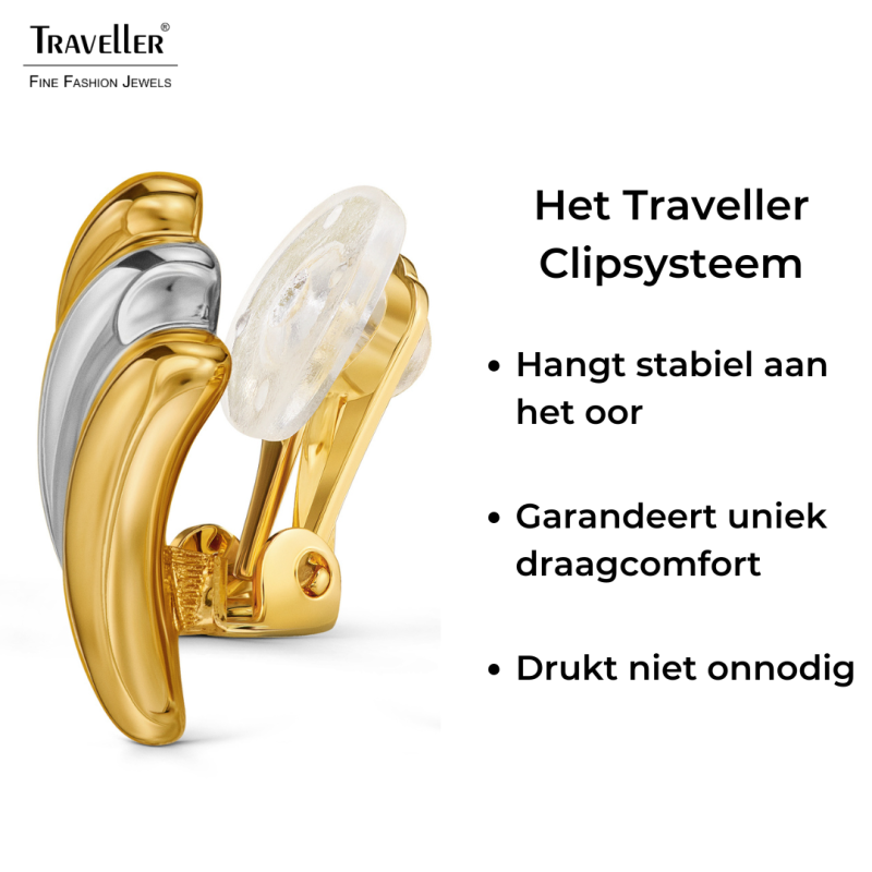 Traveller Clip Oorbellen - Bicolor - 22kt Verguld & Geplatineerd - 17x10 mm