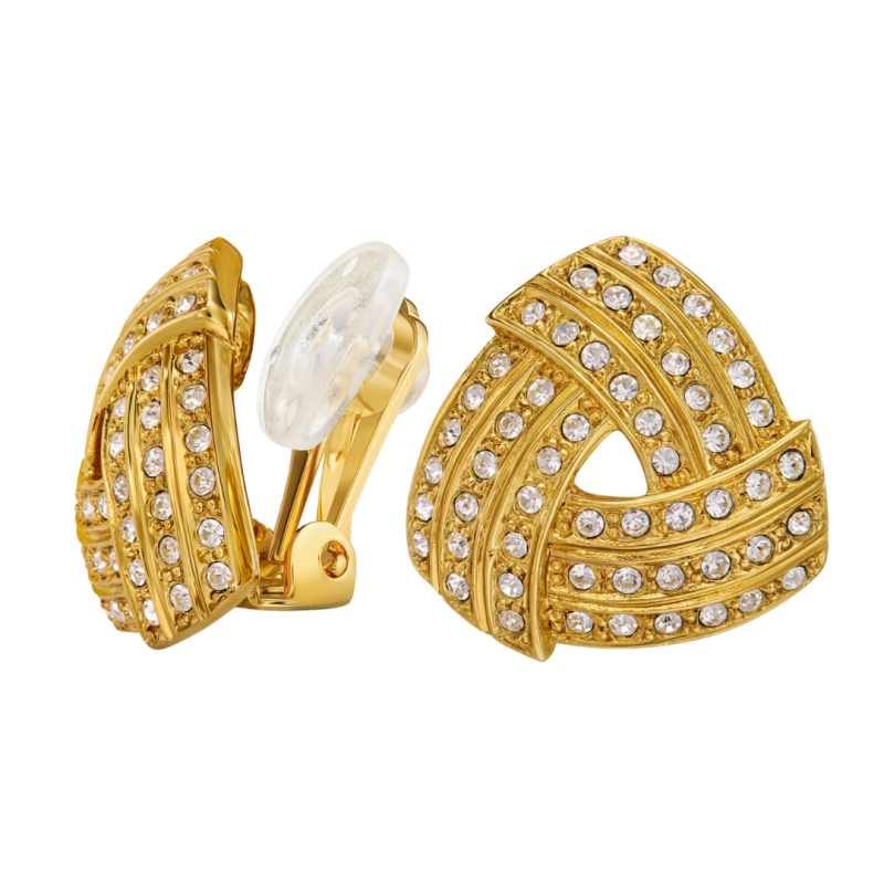 Traveller Clip-on Earrings - 22ct Gold Plated - Crystals - Triangle - 15x15 mm - 157772