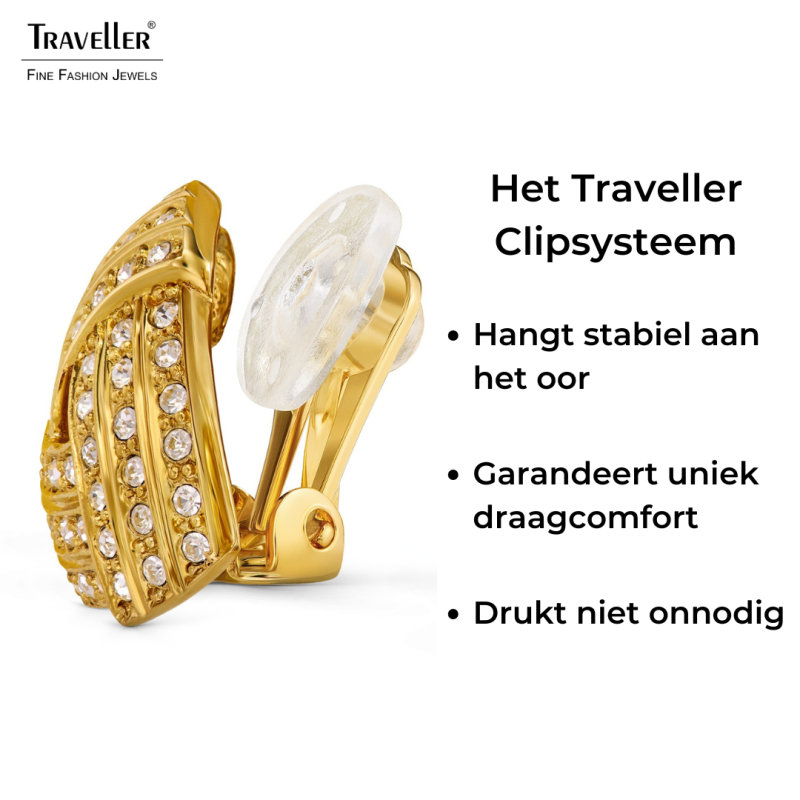 Traveller Clip Oorbellen - 22kt Verguld - Kristallen - Driehoek - 15 x 15 mm - 157772