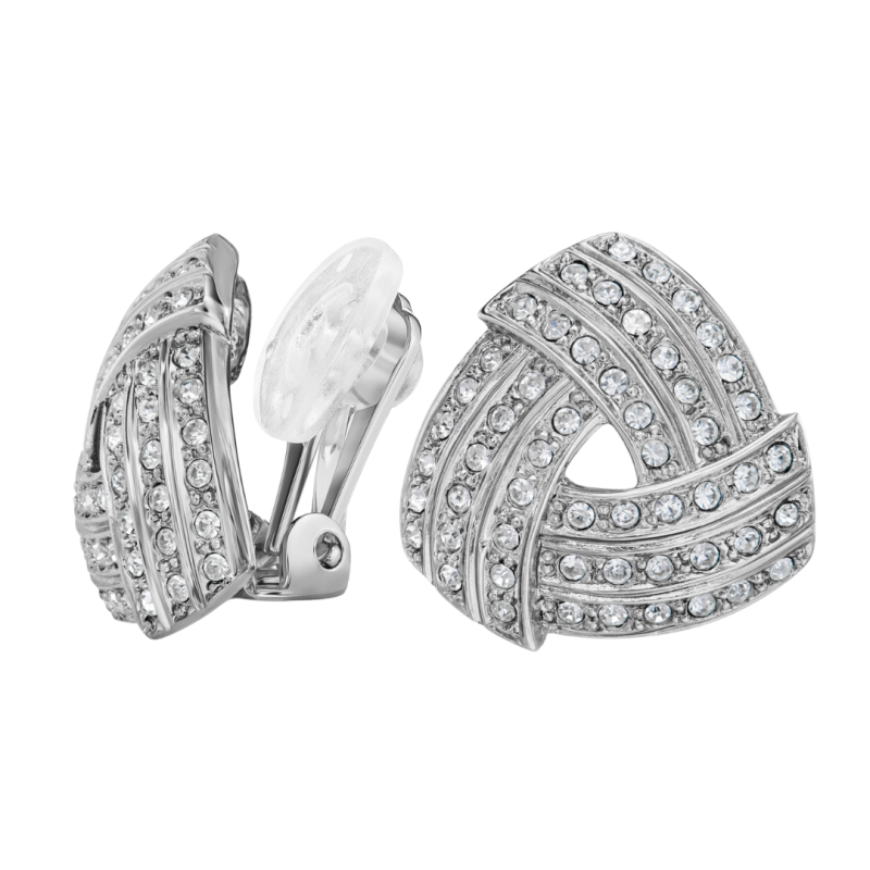 Traveller Clip Oorbellen - Zilverkleurig - Kristallen - Driehoek - Geplatineerd - 15 x 15 mm - 157773