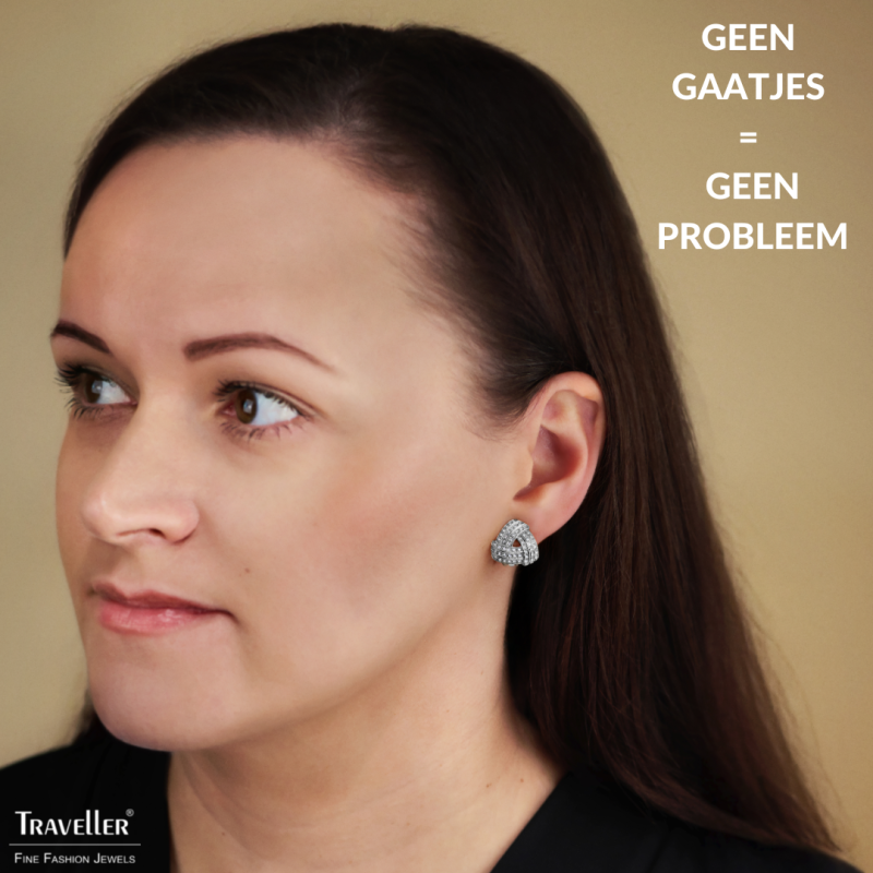 Traveller Clip Oorbellen - Zilverkleurig - Kristallen - Driehoek - Geplatineerd - 15 x 15 mm - 157773