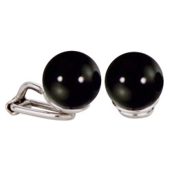 Traveller Clip-on Earrings - Silver Coloured - Pearls - 10 mm - Black - Platinum Plated - 112306