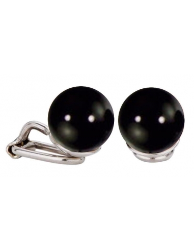 Traveller Clip Earrings with black 10mm bead Platinum plated - 112306
