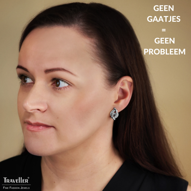 Traveller Clip Oorbellen - Zilverkleurig - Kristallen - Geplatineerd - 20x13 mm - 157783