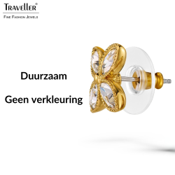 Traveller Oorstekers - 22kt Verguld - Kristal - Bloem - Ø 13 mm