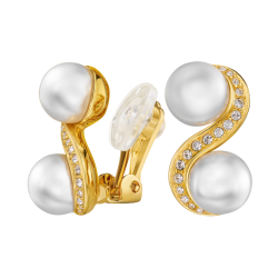Traveller Clip-on Earrings - 22ct Gold Plated - Pearls - Ø 10mm - White - Crystals - 17x13 mm - 114350