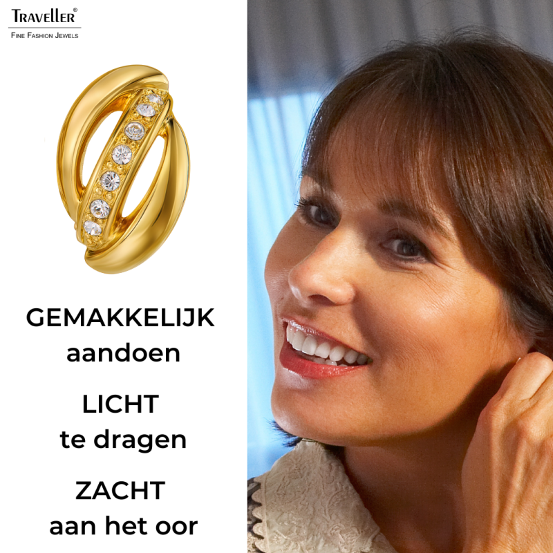Traveller Clip Oorbellen - 22kt Verguld - Kristal - 18x10 mm - 157774