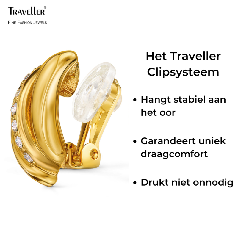 Traveller Clip Oorbellen - 22kt Verguld - Kristal - 18x10 mm