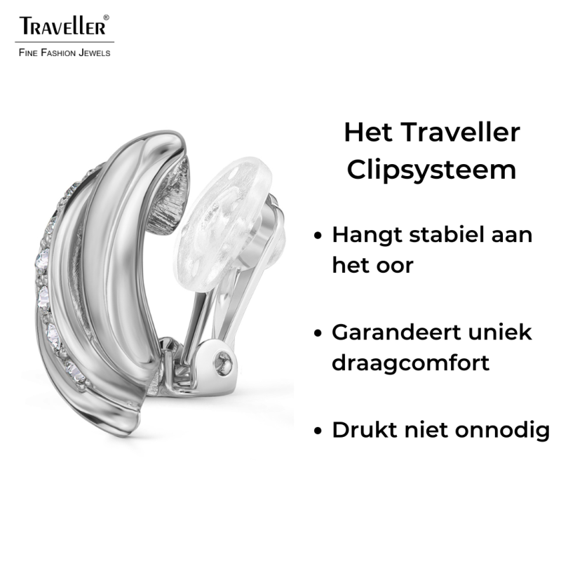 Traveller Clip Oorbellen - Zilverkleurig - Kristal - Geplatineerd - 18x10 mm - 157775