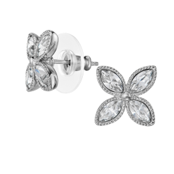 Traveller Oorstekers - Zilverkleurig - Kristal - Bloem - Geplatineerd - Ø 13 mm