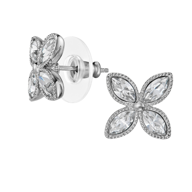 Traveller Oorstekers - Zilverkleurig - Kristal - Bloem - Geplatineerd - Ø 13 mm  - 157791