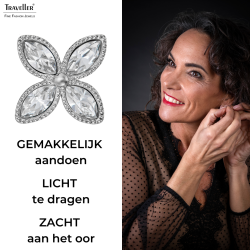 Traveller Oorstekers - Zilverkleurig - Kristal - Bloem - Geplatineerd - Ø 13 mm  - 157791