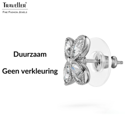Traveller Oorstekers - Zilverkleurig - Kristal - Bloem - Geplatineerd - Ø 13 mm  - 157791