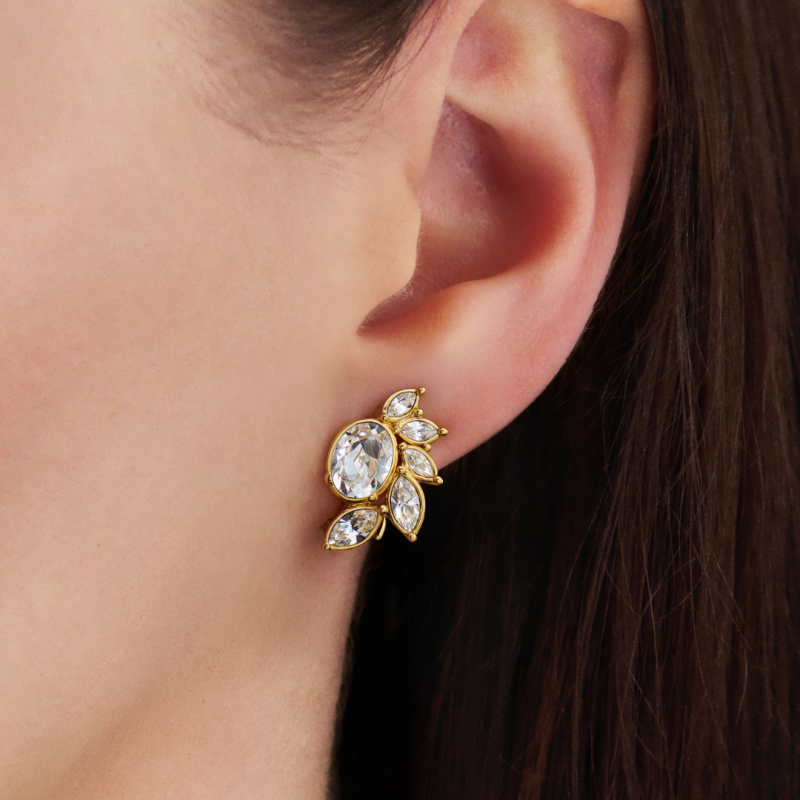 Traveller Clip Oorbellen - 22kt Verguld - Kristallen - Bloem - 20x12 mm