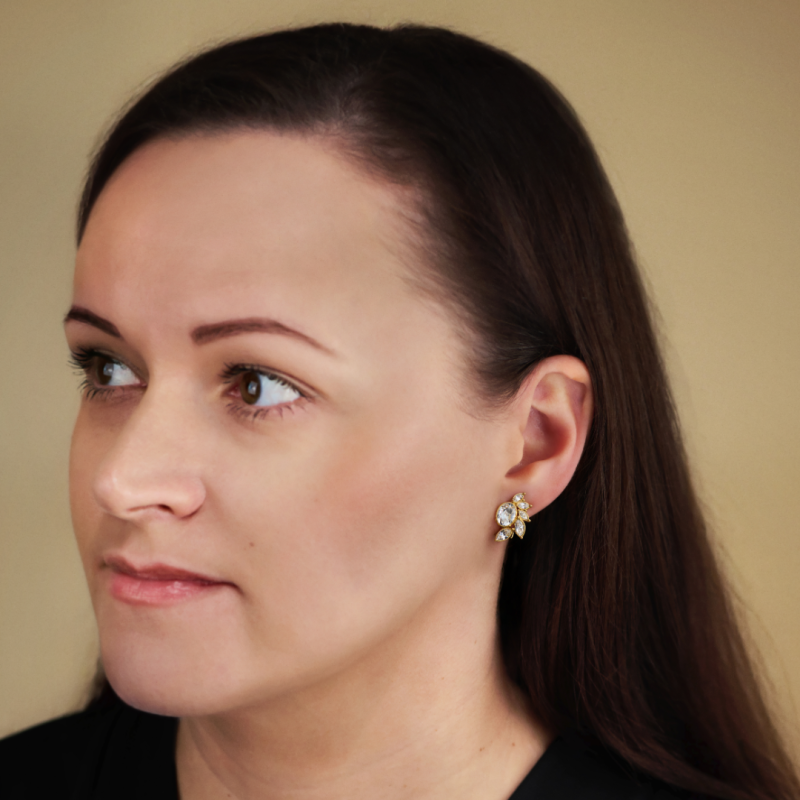 Traveller Clip Oorbellen - 22kt Verguld - Kristallen - Bloem - 20x12 mm - 157776