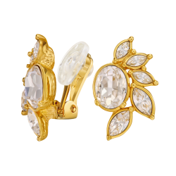 Traveller Clip Oorbellen - 22kt Verguld - Kristallen - Bloem - 20x12 mm - 157776