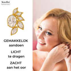 Traveller Clip Oorbellen - 22kt Verguld - Kristallen - Bloem - 20x12 mm