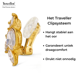 Traveller Clip Oorbellen - 22kt Verguld - Kristallen - Bloem - 20x12 mm - 157776