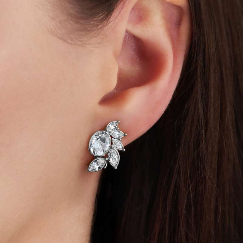 Traveller Clip-on Earrings - Silver Coloured - Crystals - Platinum Plated - Flower - 20x12 mm - 157777