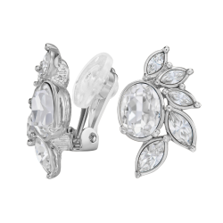 Traveller Clip-on Earrings - Silver Coloured - Crystals - Platinum Plated - Flower - 20x12 mm - 157777