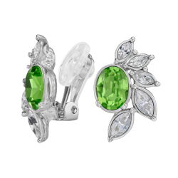 Traveller Ohrclips - Silberfarben - Kristalle - Grün / Peridot - Platiniert - Blume - 20x12 mm - 157779