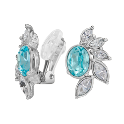 Traveller Clip Oorbellen - Zilverkleurig - Kristallen - Blauw / Aqua Bohemica - Geplatineerd - Bloem- 20x12 mm - 157781