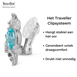 Traveller Clip Oorbellen - Zilverkleurig - Kristallen - Blauw / Aqua Bohemica - Geplatineerd - Bloem- 20x12 mm - 157781