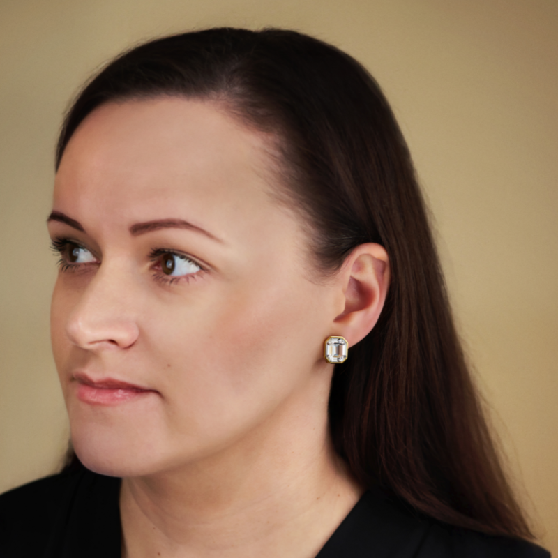 Traveller Clip-on Earrings - 22ct Gold Plated - Crystal - 12x10 mm - Rectangle - 14x12mm - 157784