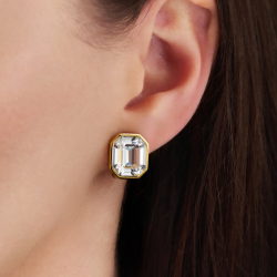 Traveller Clip Oorbellen - 22kt Verguld - Kristal - 12x10 mm - Rechthoek - 14x12mm - 157784