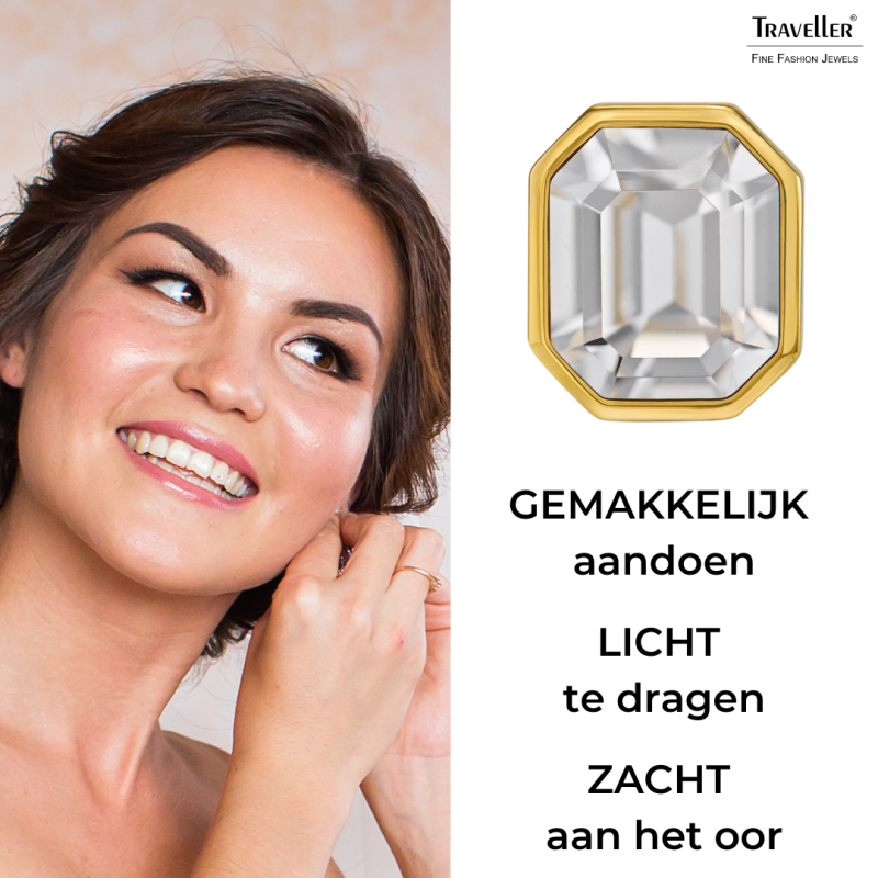 Traveller Clip Oorbellen - 22kt Verguld - Kristal - 12x10 mm - Rechthoek - 14x12mm - 157784