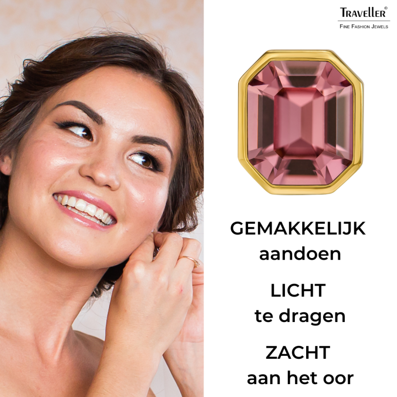 Traveller Clip Oorbellen - 22kt Verguld - Kristal - 12x10 mm - Licht Paars / Amethist - 14x12mm - 157786