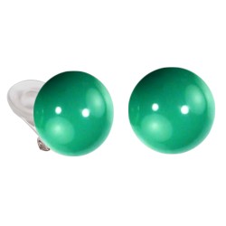 Traveller Clip-on Earrings- Silver Coloured - Pearls - 16mm - Jade / Green - Platinum Plated