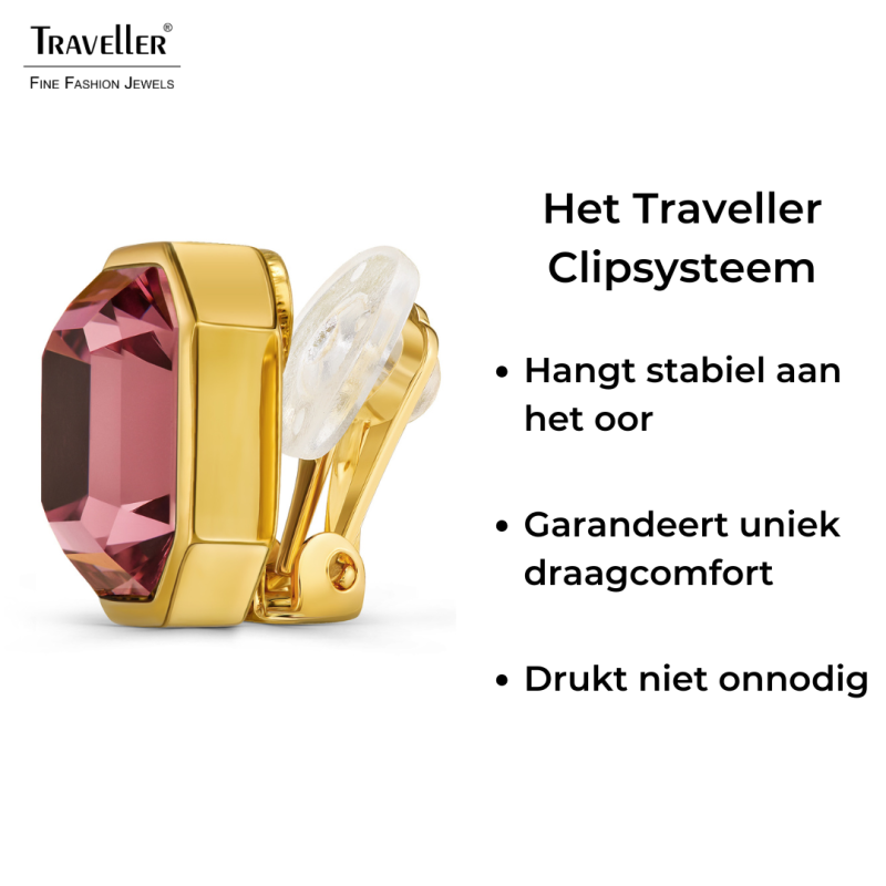Traveller Clip Oorbellen - 22kt Verguld - Kristal - 12x10 mm - Licht Paars / Amethist - 14x12mm